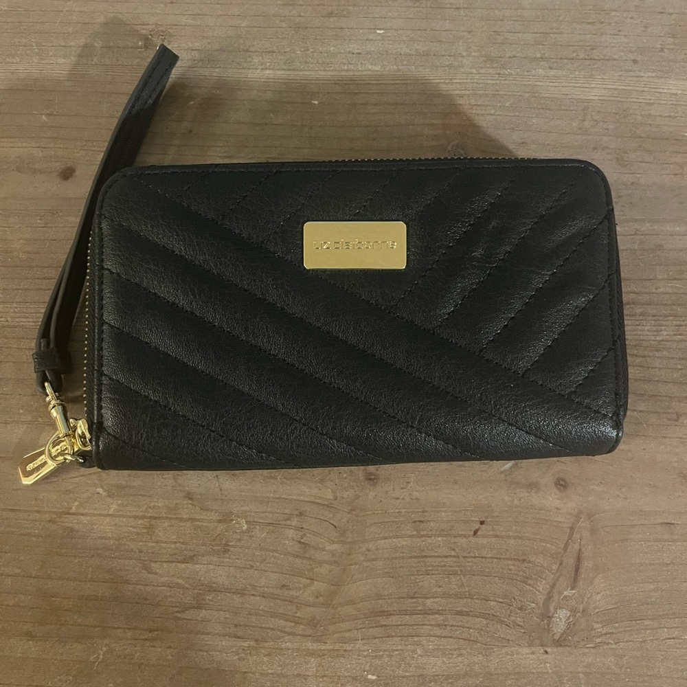 Liz Claiborne Black Quilted Wallet with Chevron‎ Stitching